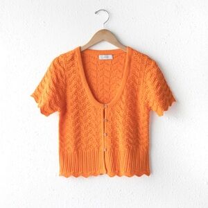 Greylin Scalloped Open-Neck Cardigan